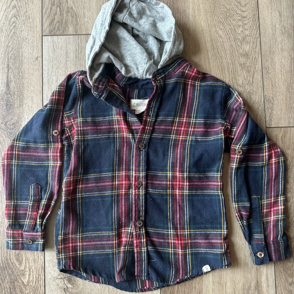 Boys Flannel Hoodie Button Down